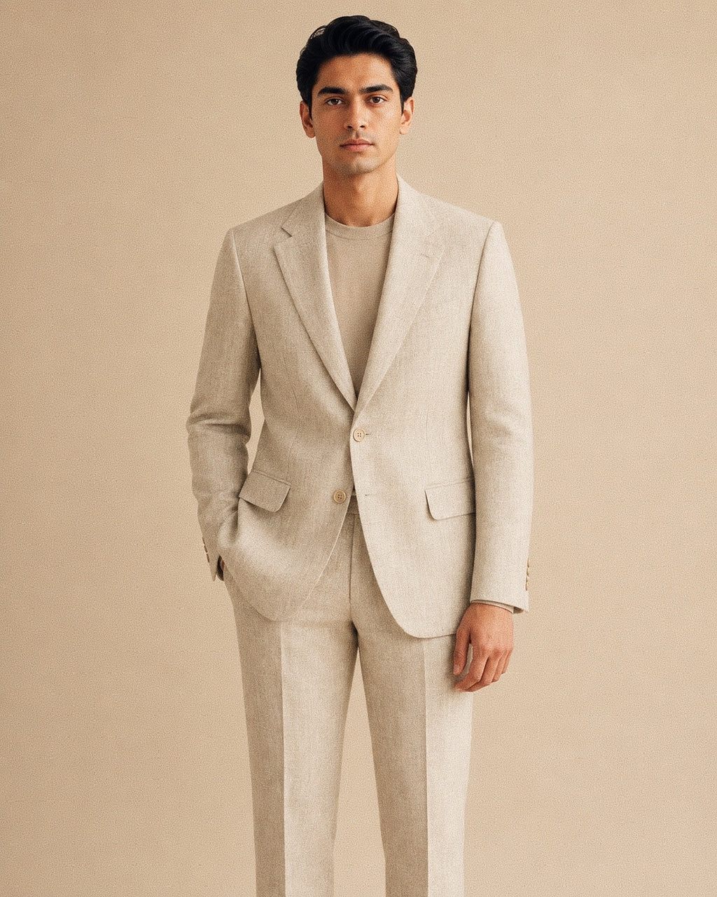 Beige Linen Classic Suit Set