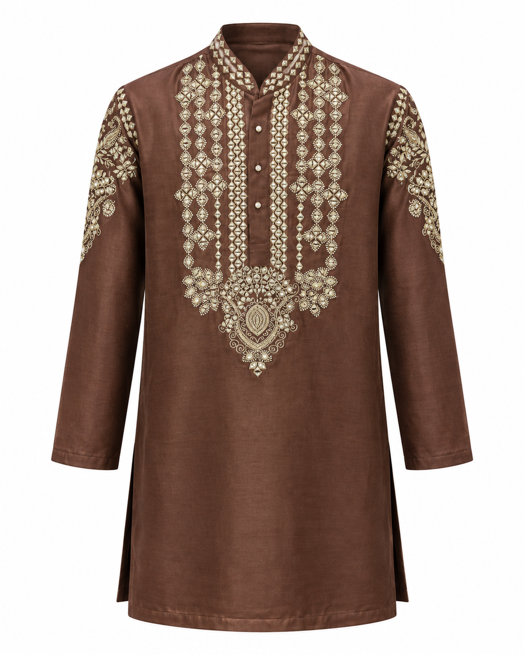 Brown Embroidered Kurta Set