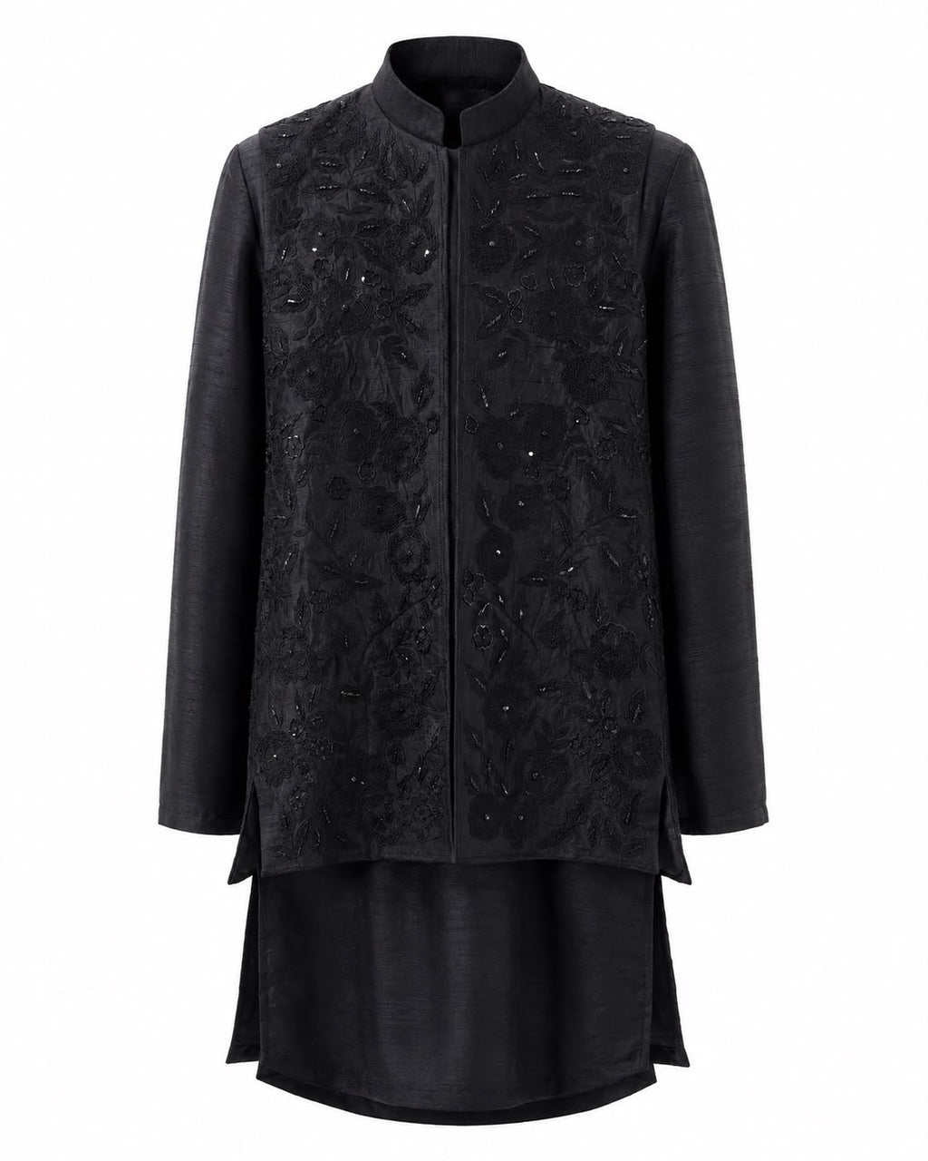 Black Monotone Embroidered Jacket Set