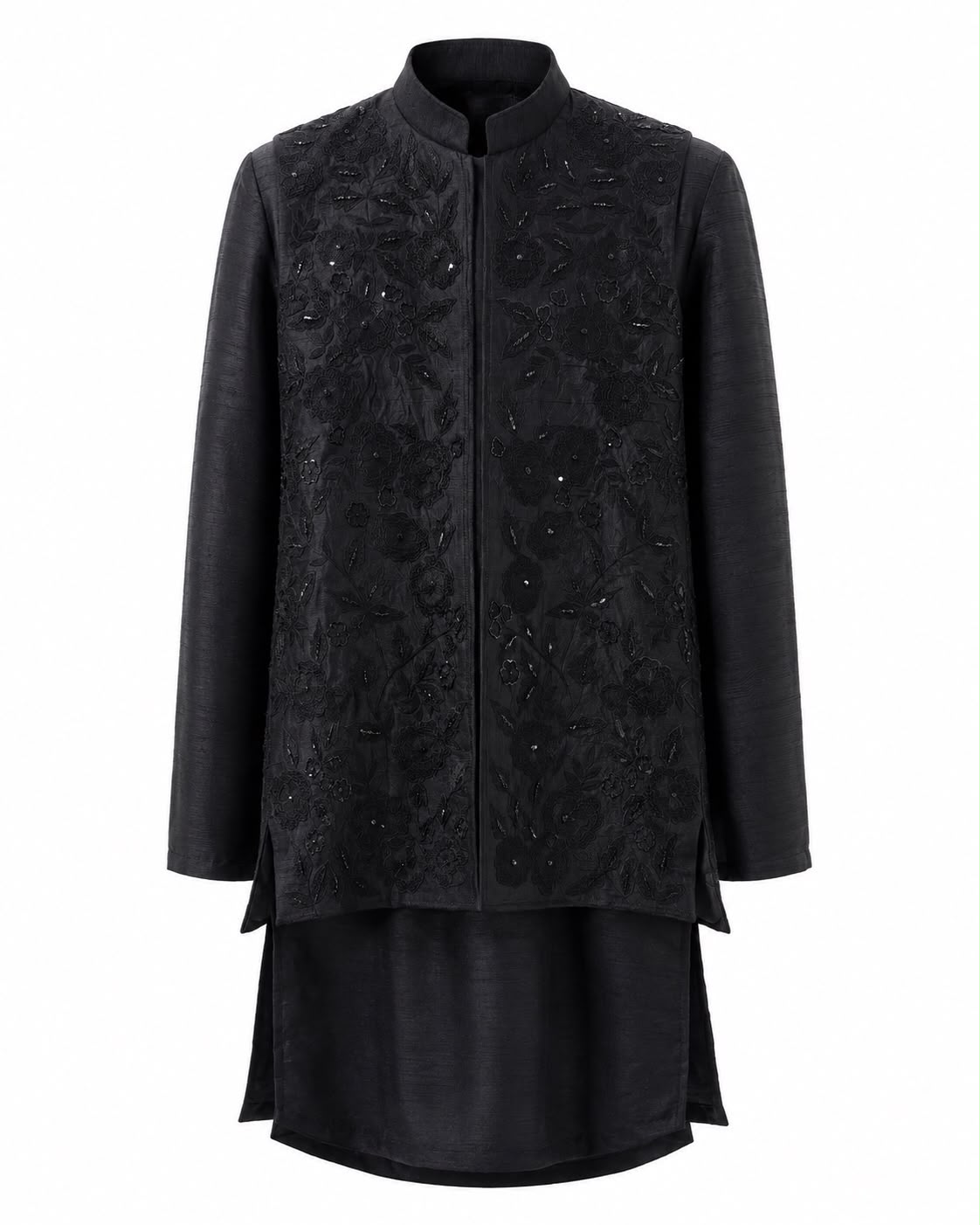 Black Monotone Embroidered Jacket Set