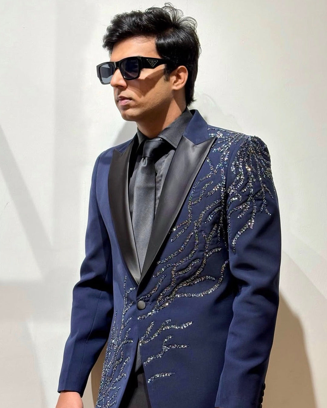 Embellished Navy Tuxedo Set