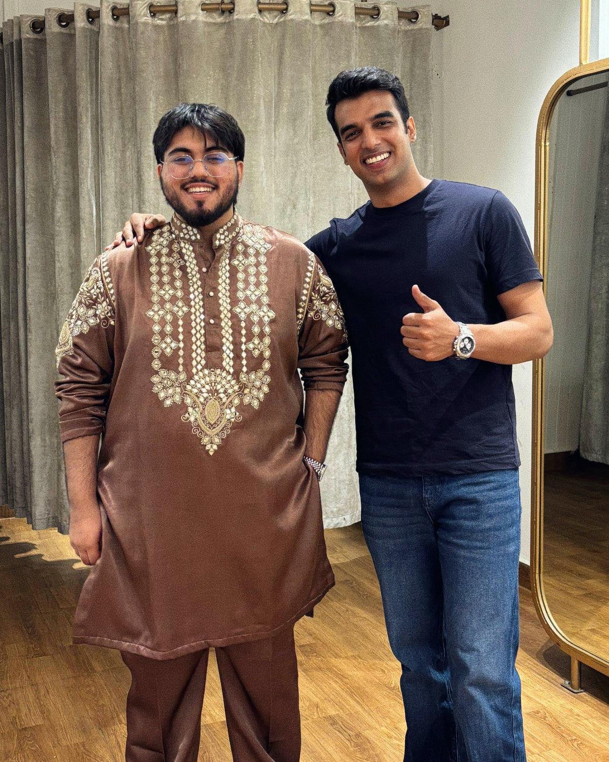 Brown Embroidered Kurta Set