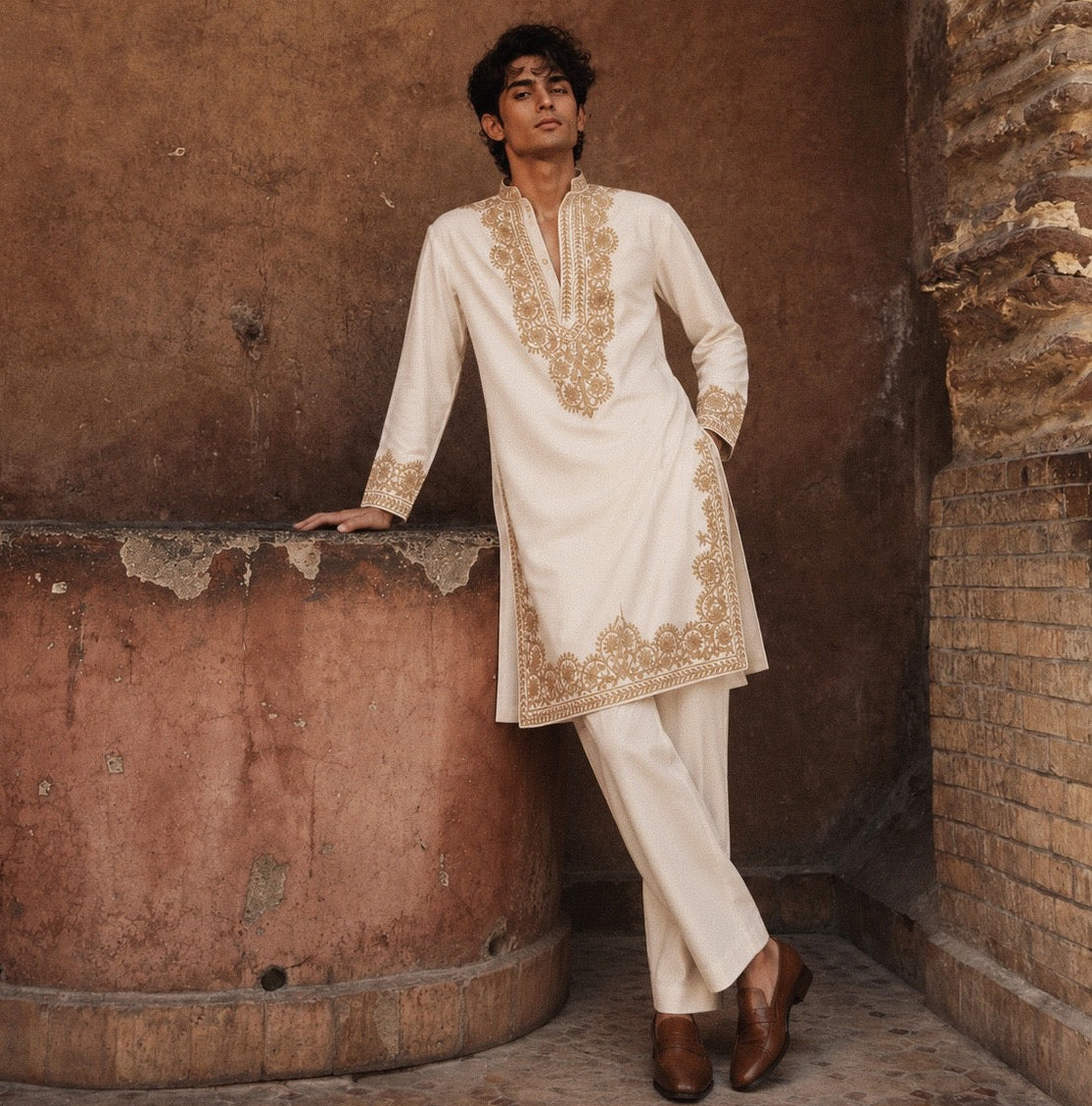 Ivory Gold Embroidered Kurta Set