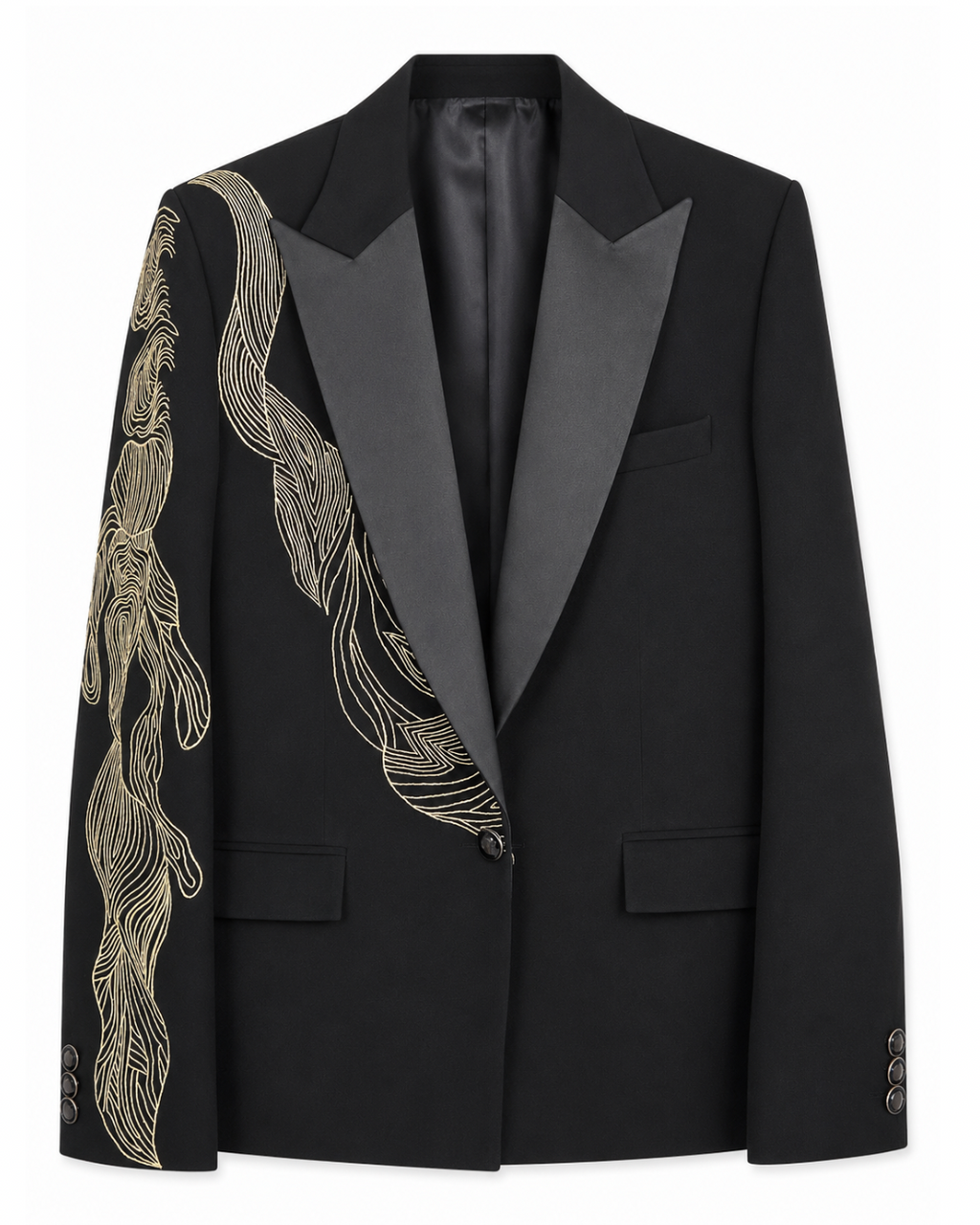 Black Embroidered Tuxedo Set