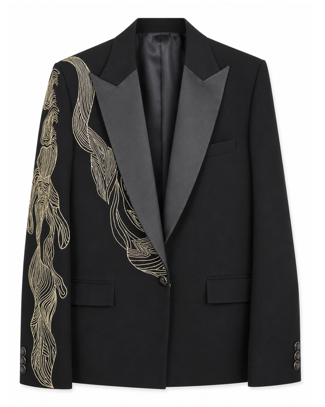 Black Embroidered Tuxedo Set