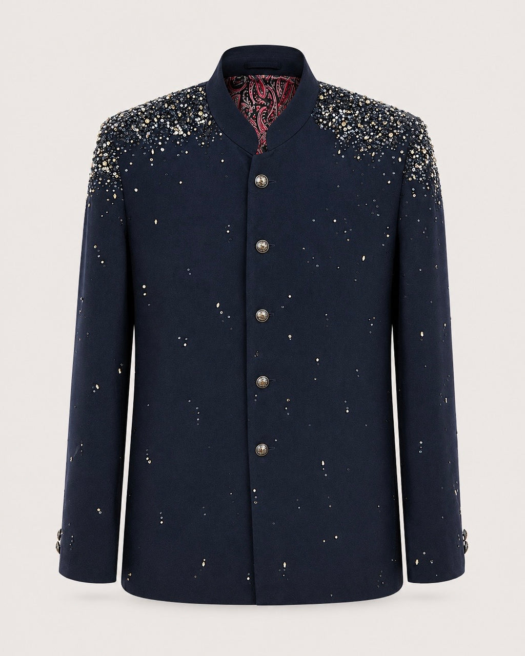Navy Embroidered Bandhgala Set