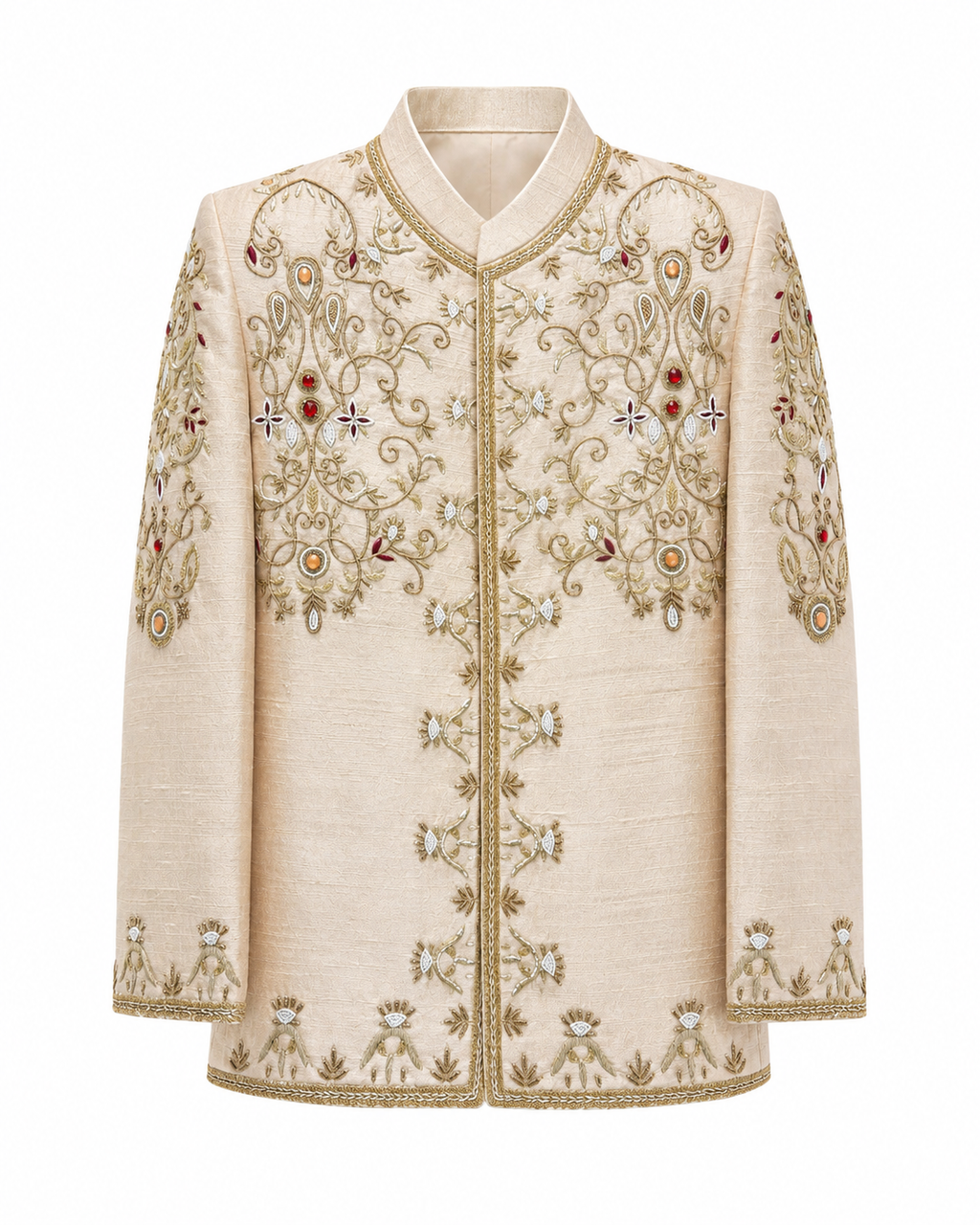 Beige Embroidered Bandhgala Set