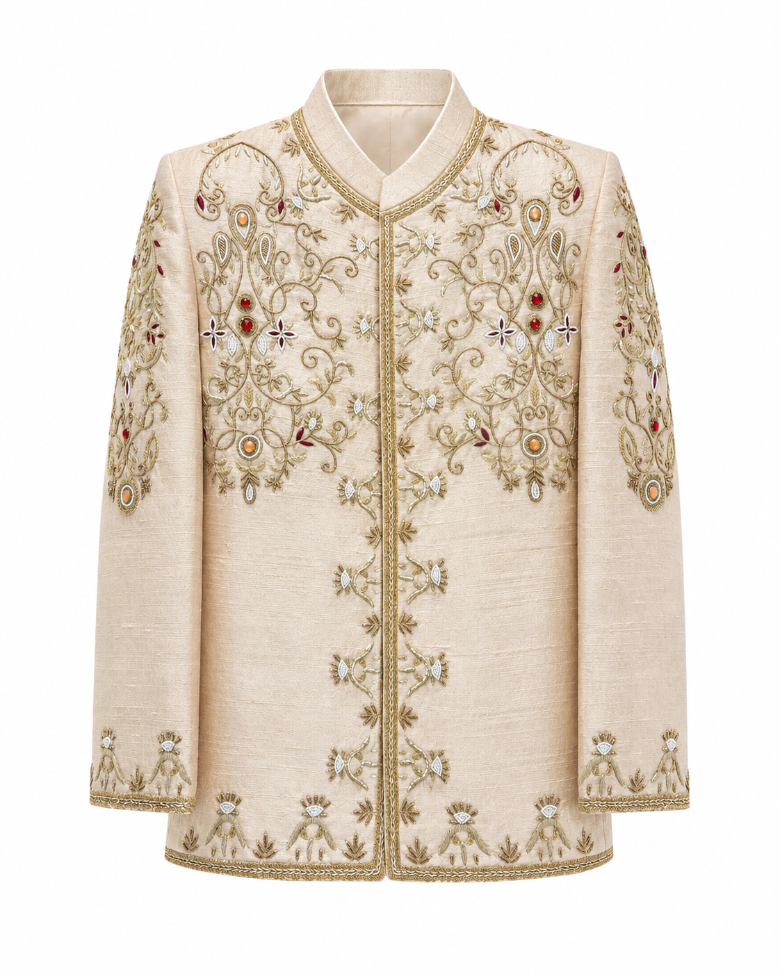 Beige Embroidered Bandhgala Set