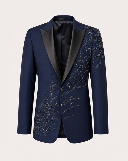 Embellished Navy Tuxedo Set