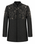 Black Embroidered & Crystal-Studded Bandhgala Set