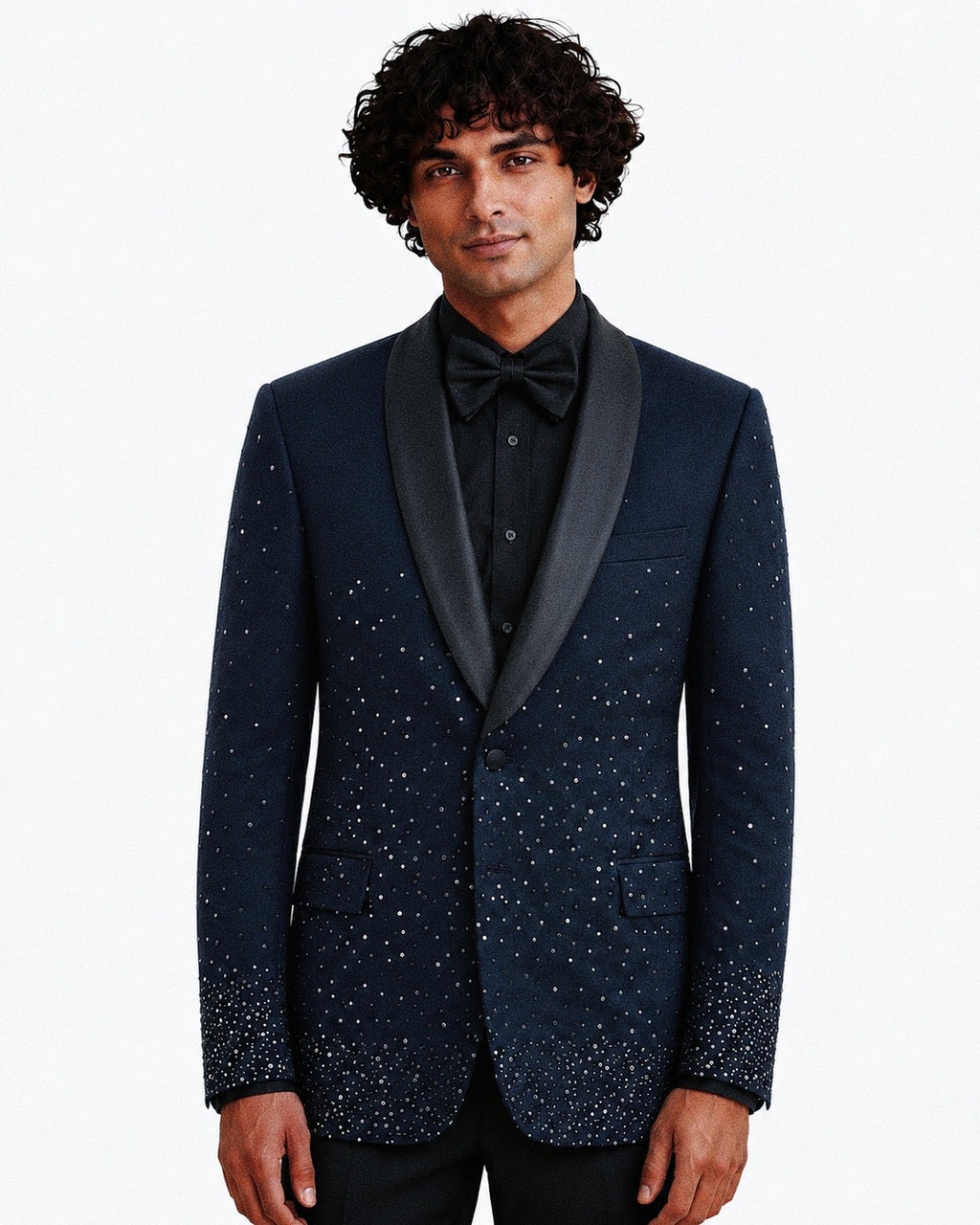 Navy Embellished Tuxedo Set